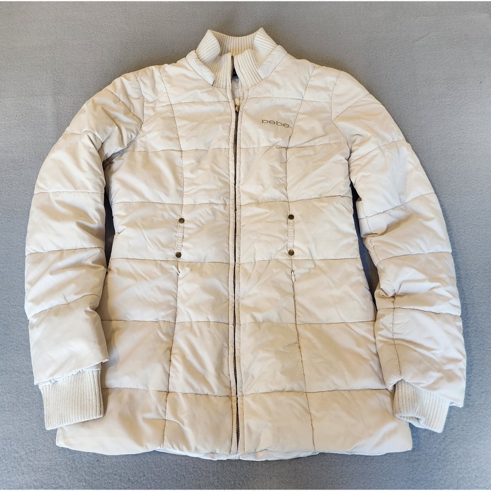 Bebe Y2K Down Puffer Jacket Womens Small Ivory Cream Winter Coat